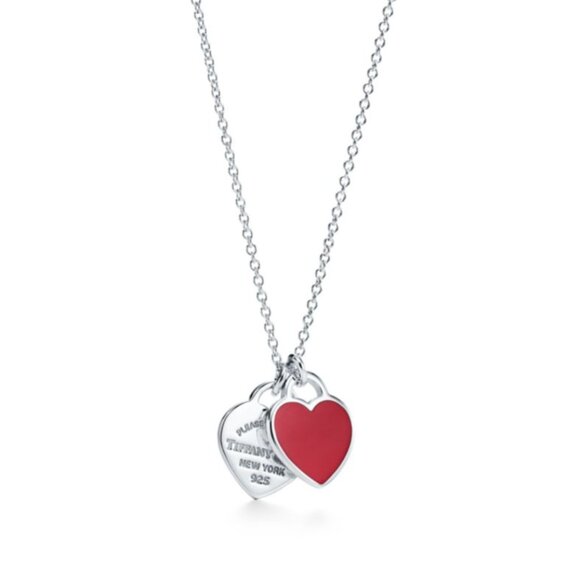 Tiffany Return to Tiffany Red Double Heart Tag Pendant in Silver,  Mini 18